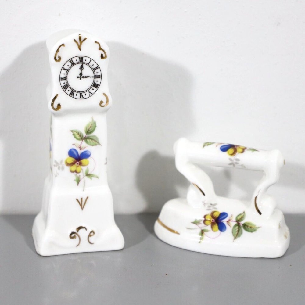 4/20 Vtg Peter Gosling Craftware Bone China Lot Grandfather Clock Clothes Iron